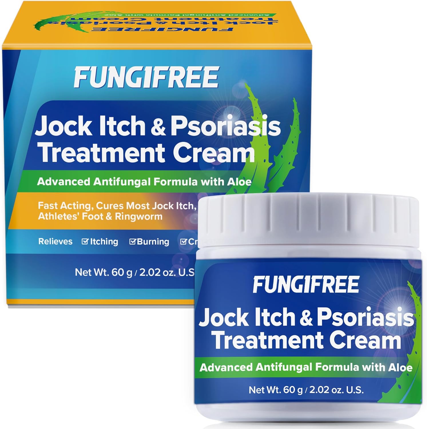 FungiFree Jock Itch Antifungal Cream front view of the two ounce tube packaging for extra strength groin relief.