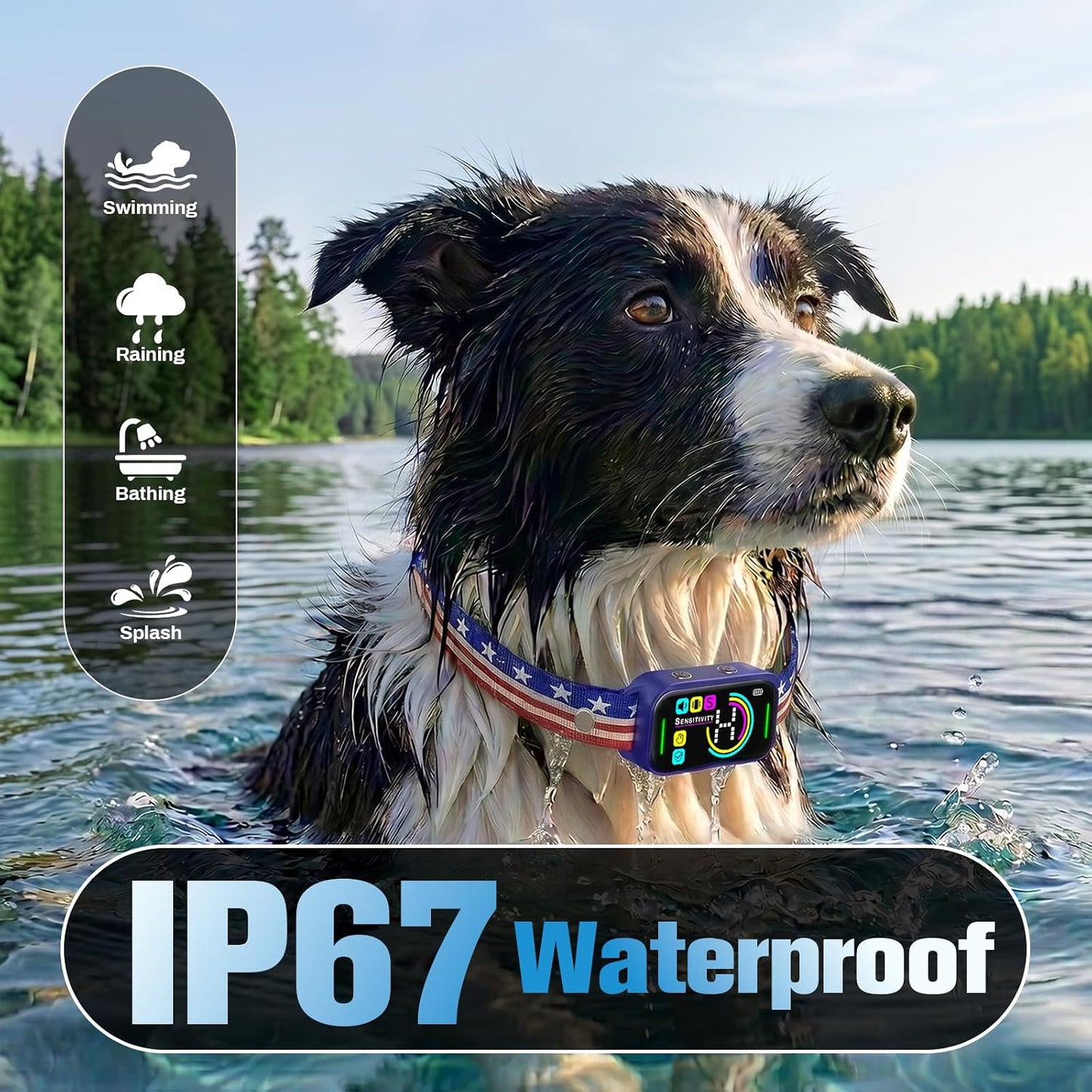 Bark Collar for Large Medium Small Dogs - Smart AI 1S Stop Barking, Anti Barking Device & Dog Training Collar with Beep, Vibration & 8-Level Sensitivity, IP67 Waterproof - Red White Blue - Image 7