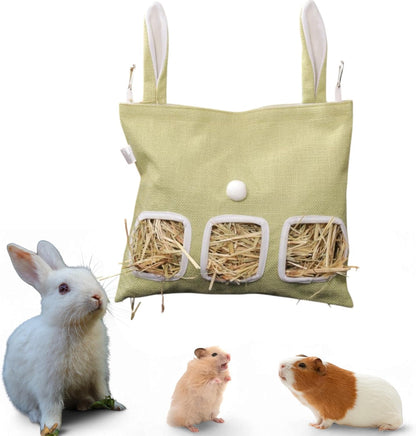 Cute Hanging Rabbit Hay Feeder Bag, Guinea Pig Hay Bag, Bunny Feeders Holder Storage For Small Pets Bunnies Chinchilla Hamster Rats, Guinea Pig Accessories For Cage, Bunny Accessories For Cage (Green) - Image 1
