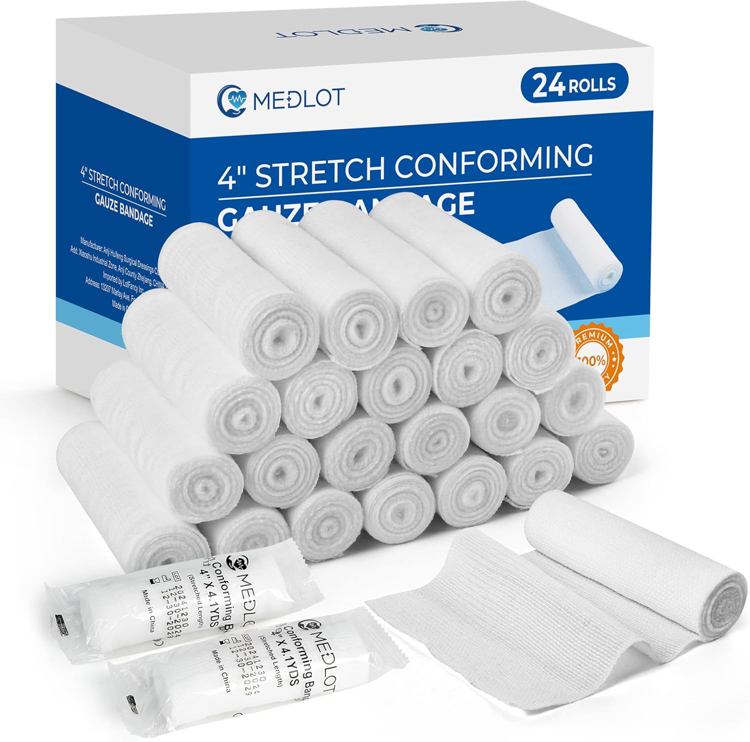 LotFancy Gauze Rolls 24 count front view showing premium medical packaging.