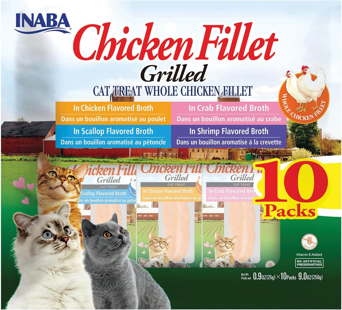 INABA Premium Grilled Chicken Fillet Cat Treats with Vitamin E and Green Tea Extract, 0.9 Ounces Each, Pack of 10, Variety Box - Image 9