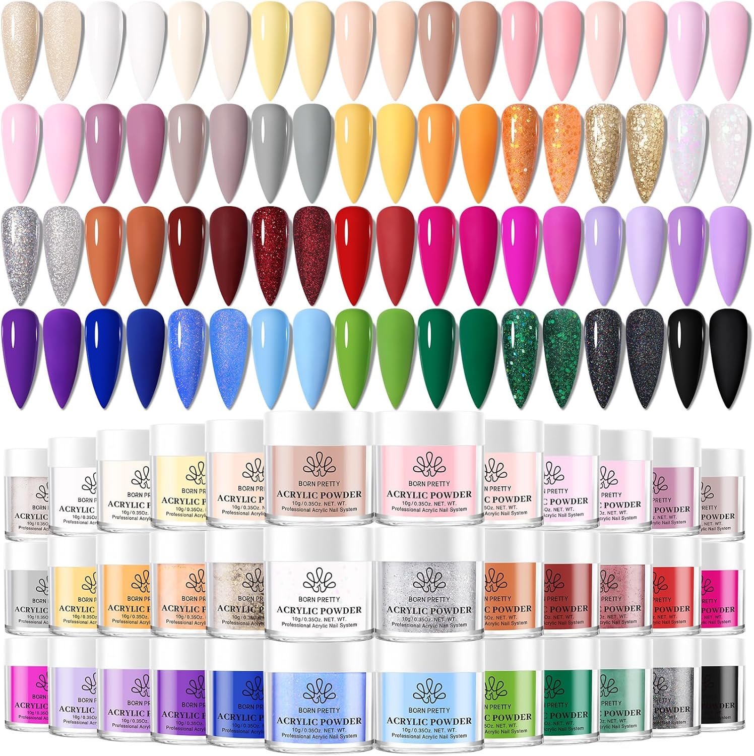 Born Pretty 36 colors acrylic nail powder kit top view