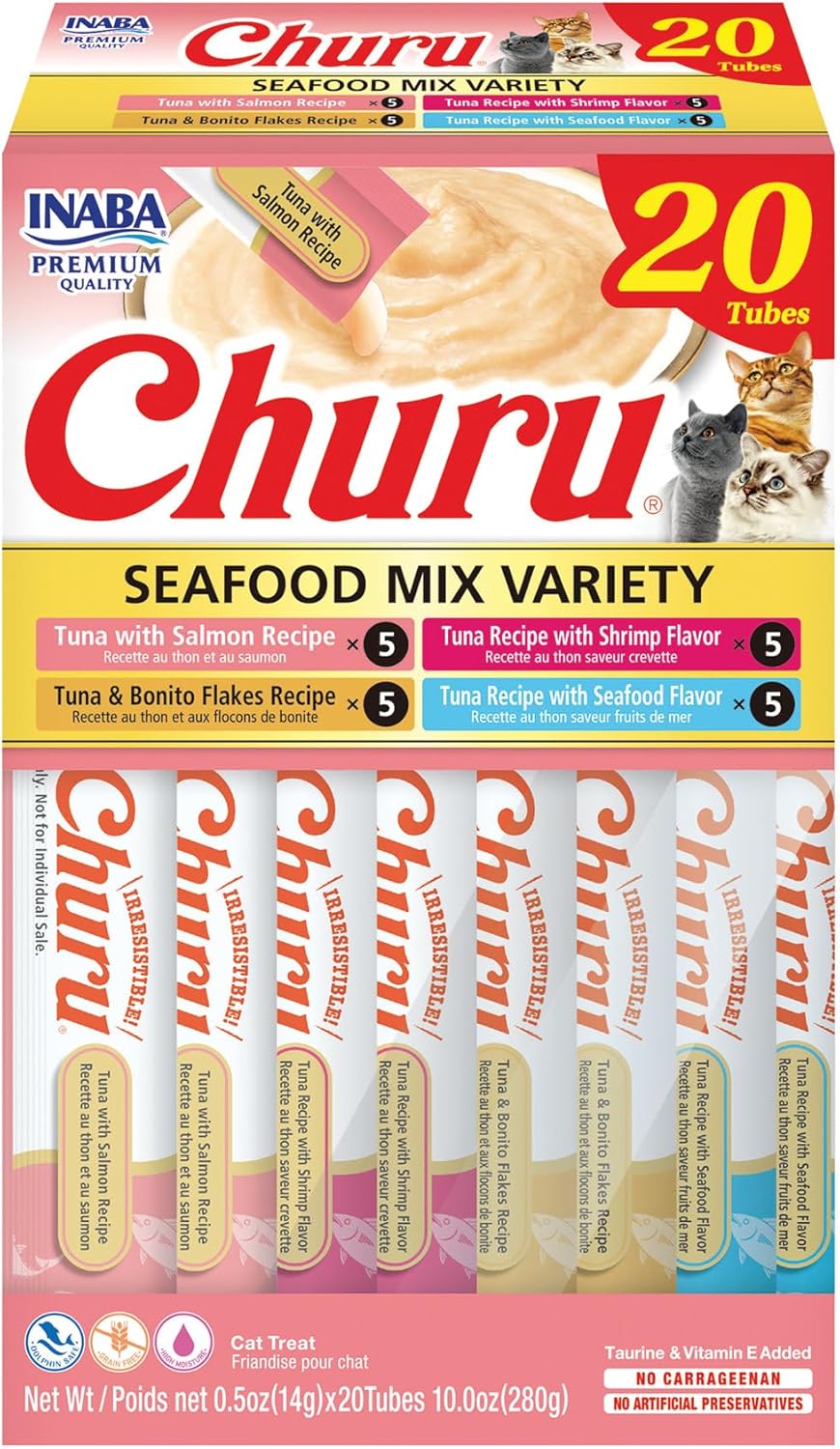 INABA Churu Cat Treats, Lickable, Squeezable Creamy Pure Cat Treat with Green Tea Extract & Taurine, 0.5 Ounces Each Tube, 50 Tubes, Tuna & Chicken Variety - Image 12