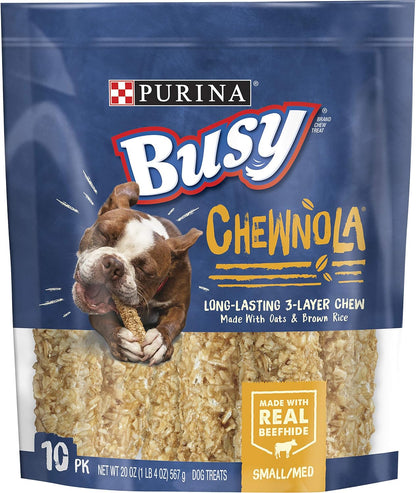 Purina Busy Chewnola dog treats 10 count pouch front view