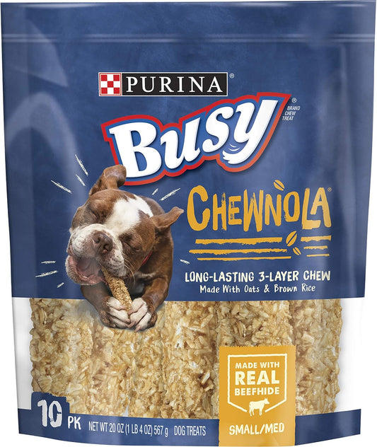 Purina Busy Chewnola dog treats 10 count pouch front view