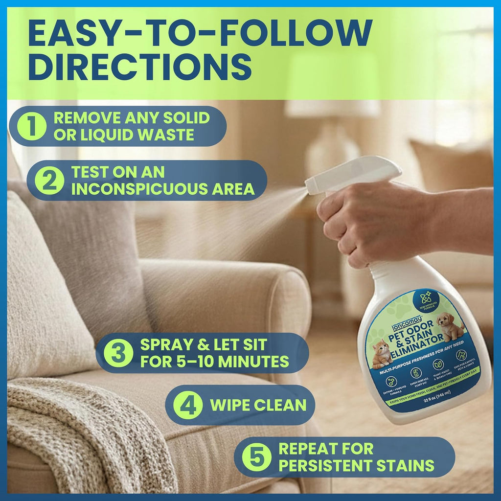 Pet safe carpet cleaner spray for eliminating deep-set feces and vomit odors
