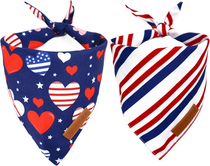 Realeaf 4th of July Dog Bandanas 2 Pack front view on a golden retriever dog