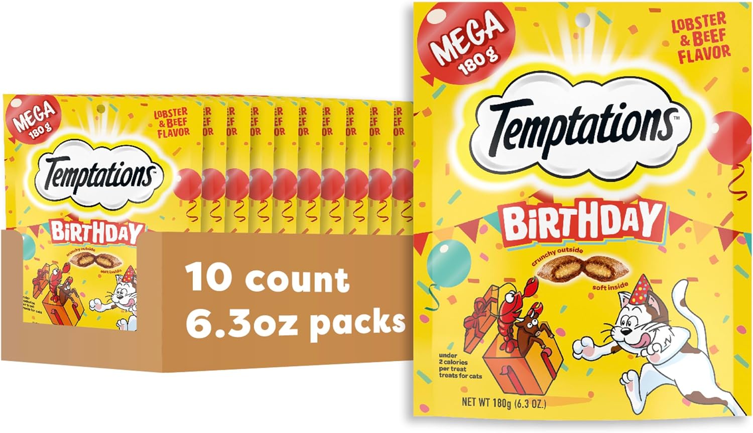 Temptations Birthday Cat Treats, Crunchy and Soft Cat Treats, Lobster & Beef Flavor, 16 oz. Tub - Image 10