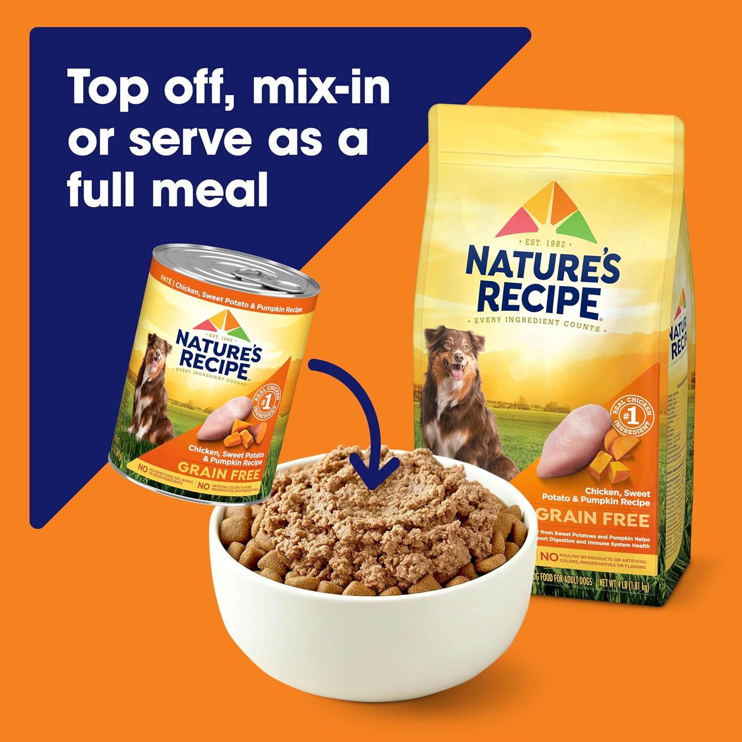Nature's Recipe high protein wet dog food nutritional information and feeding guidelines layout