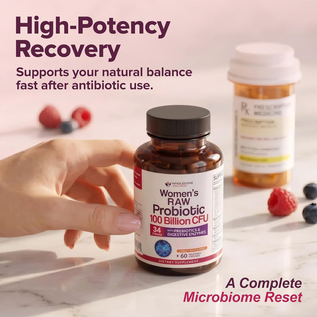 Wholesome Wellness Dr. Formulated Raw Probiotics for Women 100 Billion CFUs Capsules with Prebiotics, Probiotcs and Digestive Enzymes, Approved for Adults - Image 9