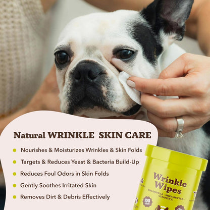 Hypoallergenic cleaning and deodorizing wipes for French Bulldogs and Pugs