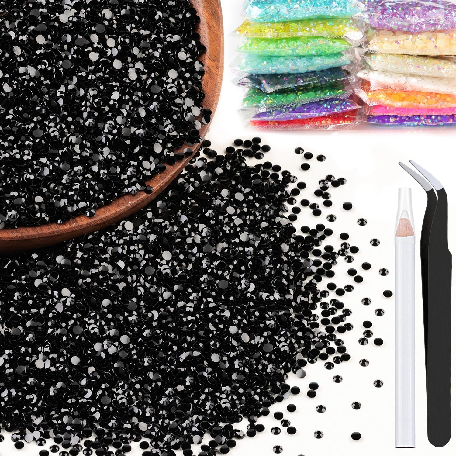 Belleboost 5000 pieces 3mm black resin rhinestones bulk flatback