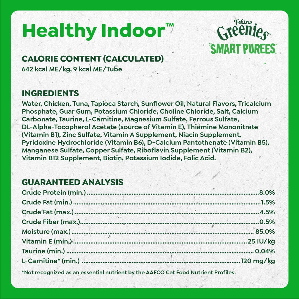 Greenies cat treats packaging showing healthy indoor benefits