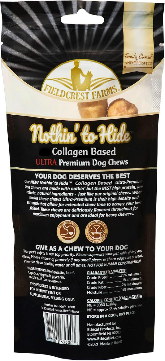 Three inch beef flavored collagen dog chew bone displayed on a flat surface