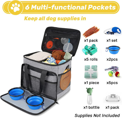 Abrimelodi water resistant dog luggage organizer bag open compartment view