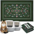Bienbee Cat Litter Mat dark green front view showing woven mesh texture