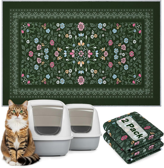 Bienbee Cat Litter Mat dark green front view showing woven mesh texture