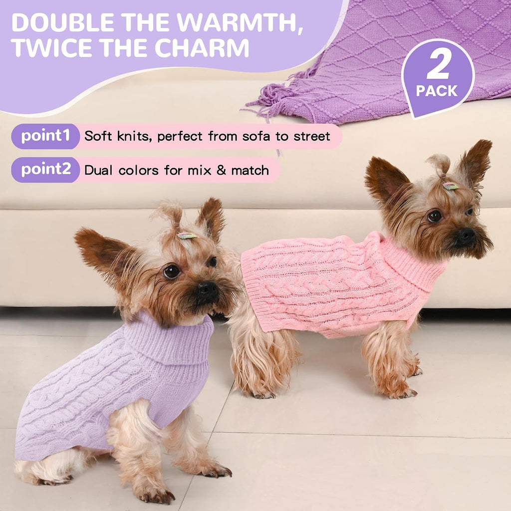 Lorehelina small dog winter turtleneck pullover two pack in pink and purple