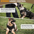 Large breed tactical vest showing military grade metal shoulder buckles and straps