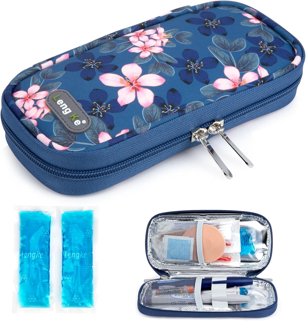 YOUSHARES insulin cooler travel case front view showing temperature display blue medical organizer