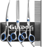 Ergonomic handles of pet grooming scissors showing the quiet rubber bumper design.
