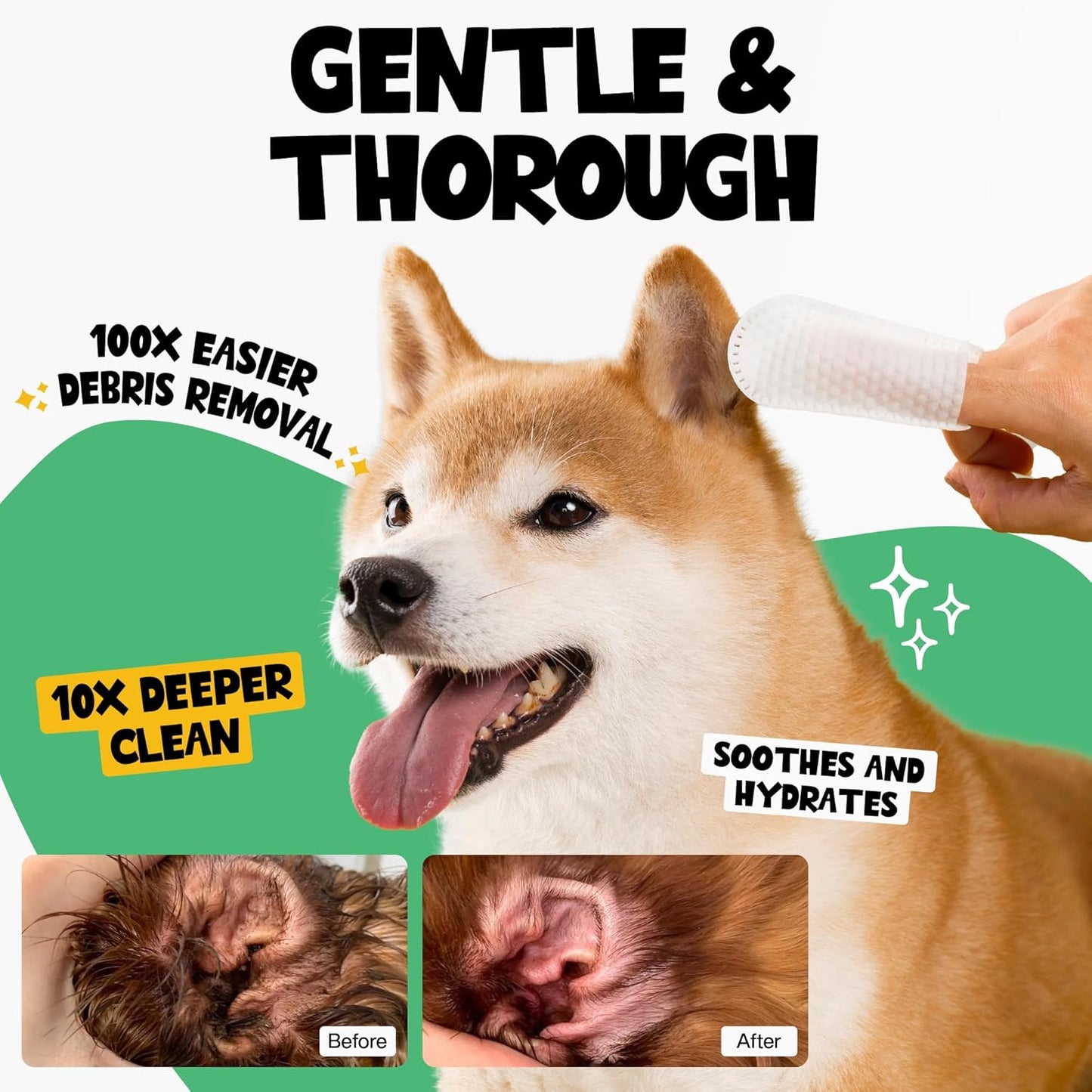 Close up of Roofus The Dog finger wipes for pet ear cleaning