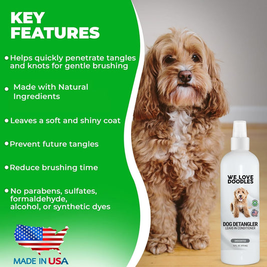 Hypoallergenic unscented leave in dog conditioning spray bottle for pet grooming