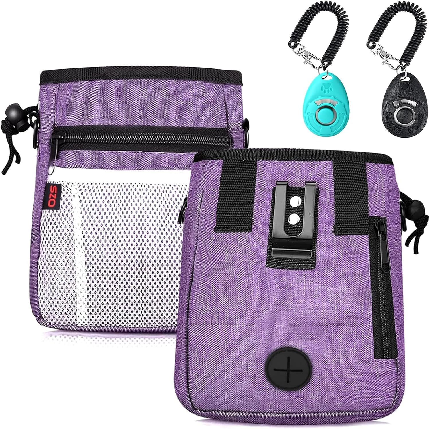 SZO Dog Treat Pouch - 3 Ways to Wear Treat Pouches for Pet Training and Clicker Taining for Dogs, Dog Training Treat Pouch Bag and Dog Clicker for Training with Waist Belt Shoulder Strap - Black - Image 9