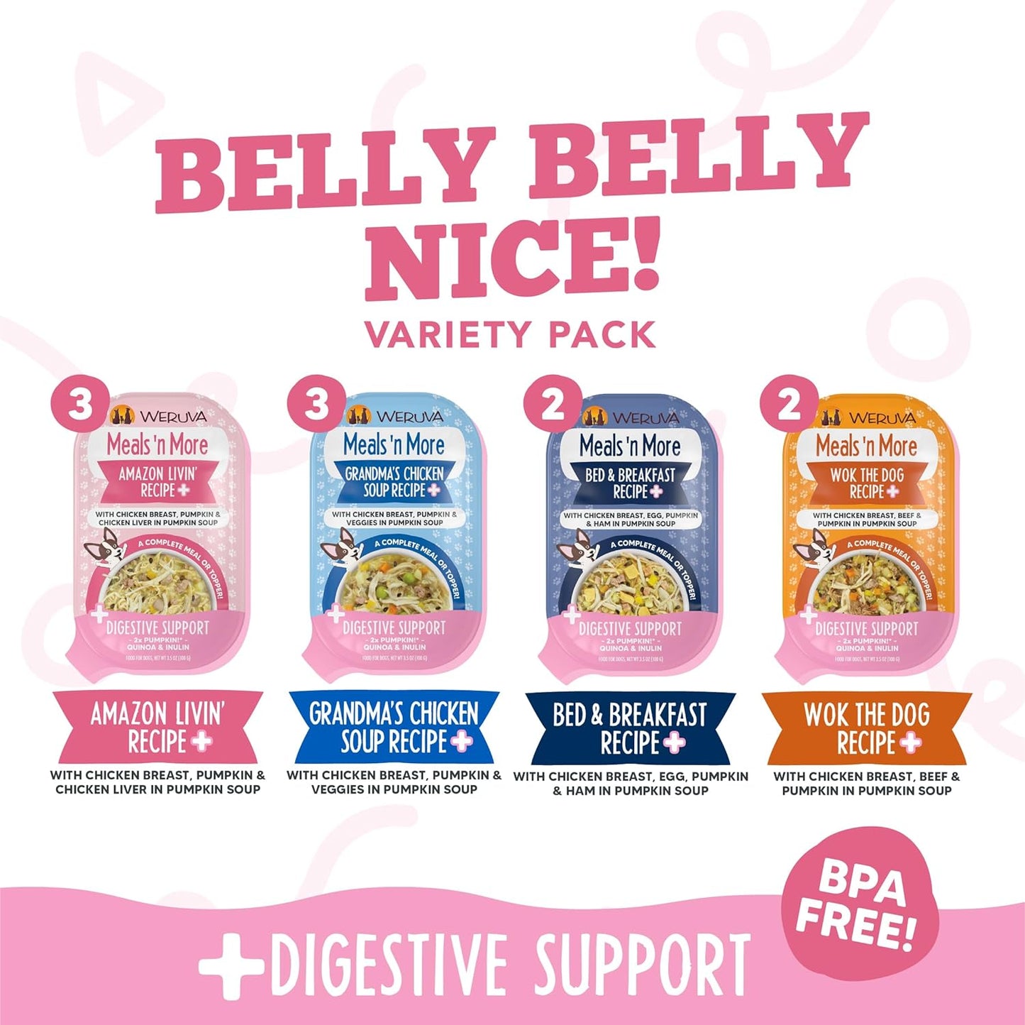 Weruva grain free wet food variety pack showing individual single serve cups