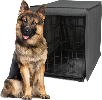 Friends Forever metal dog crate cover 48 inch front view on wire kennel