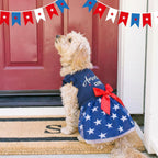 Patriotic girl dog outfit with ruffle sleeves on small pet