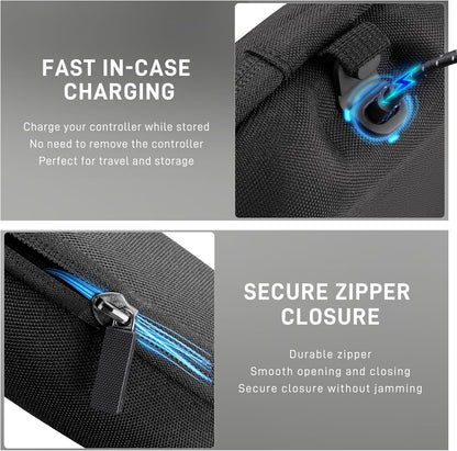 Xbox elite series two core custom accessories inside the open black hardshell travel storage case