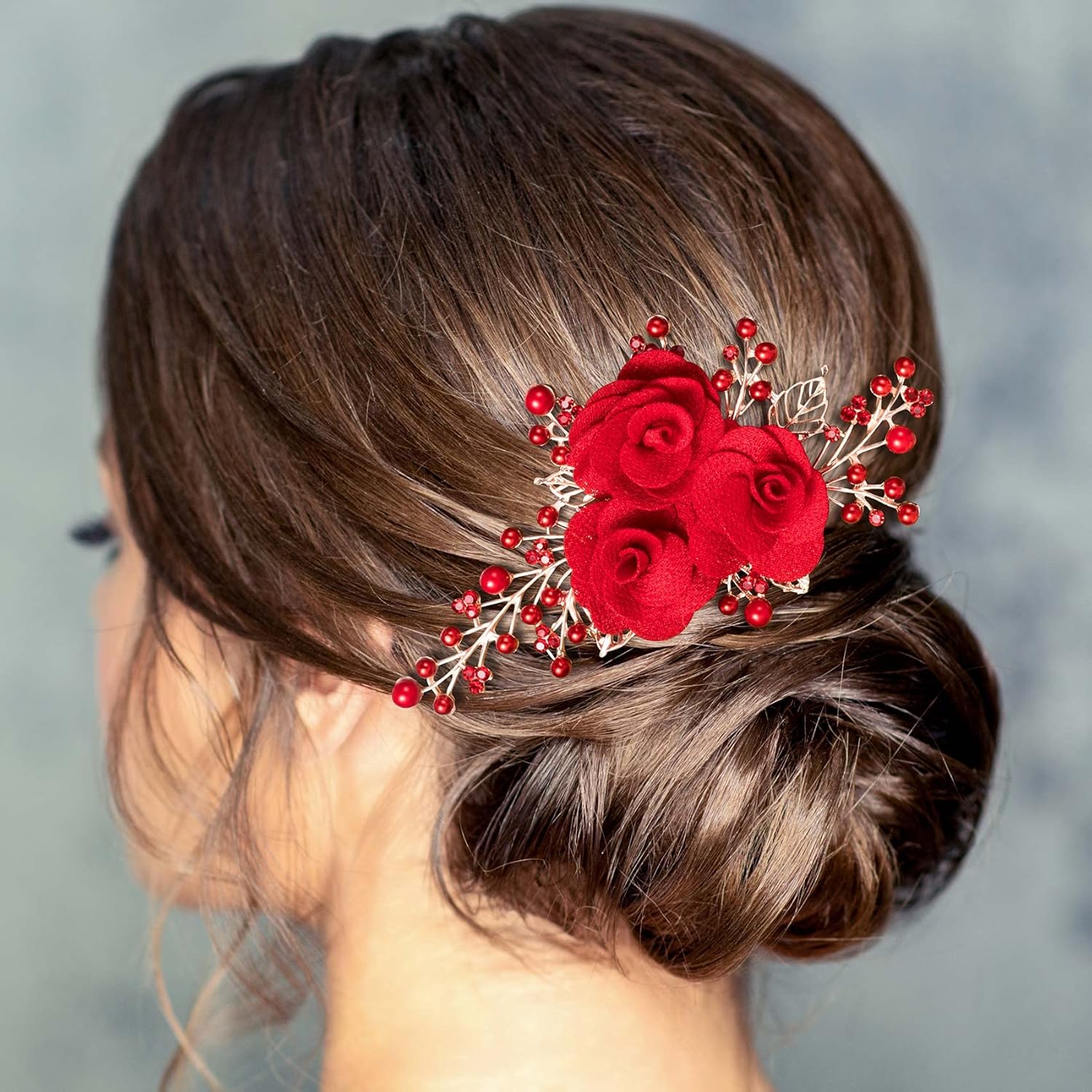 PAGOW Rose Flower Comb front view showcasing three red roses on a gold frame.