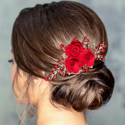 PAGOW Rose Flower Comb front view showcasing three red roses on a gold frame.