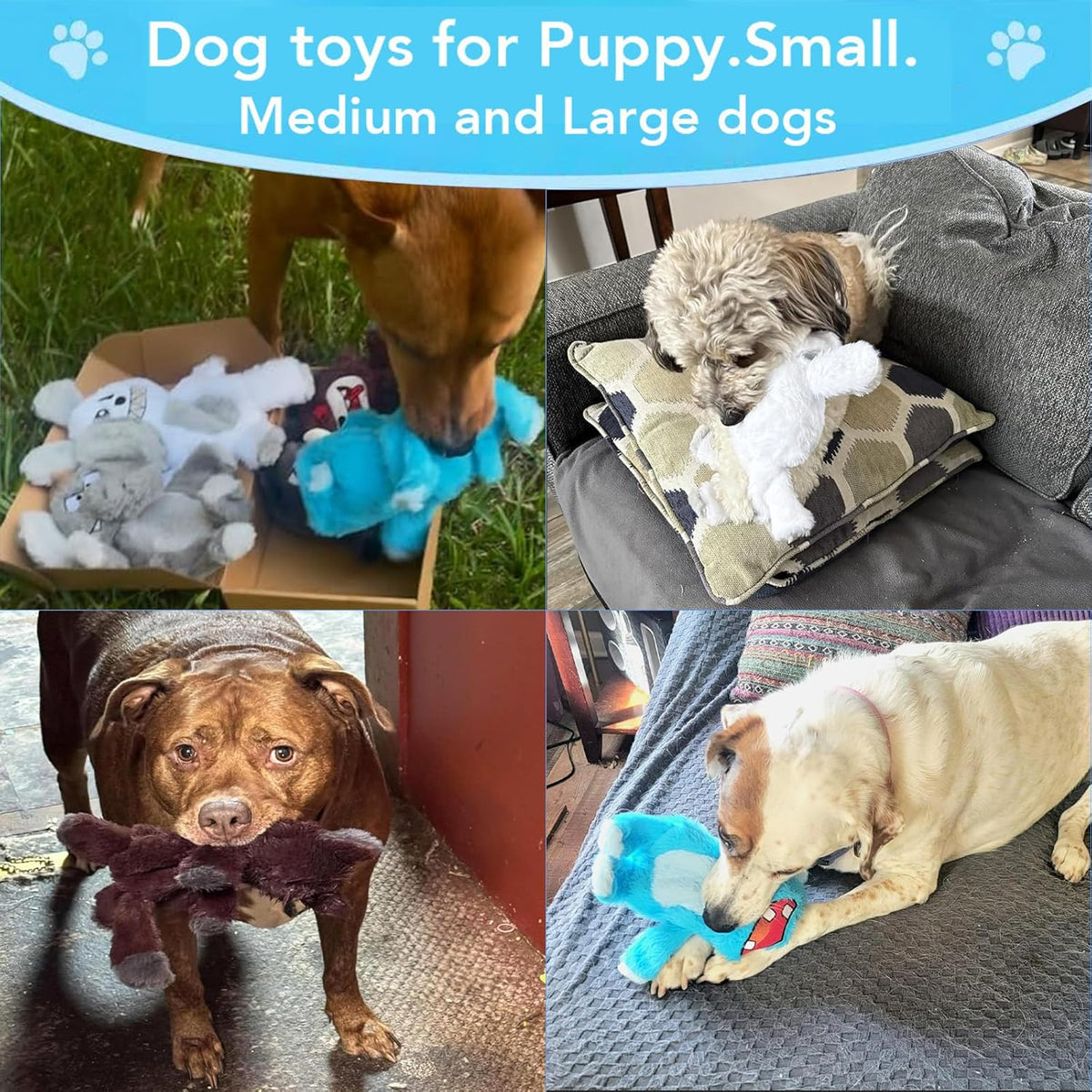 Machine washable non toxic plush dog teething toys collection.