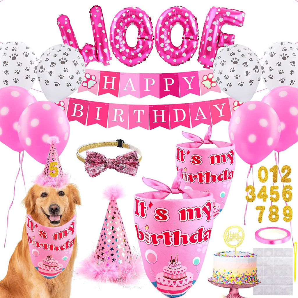 Dog Birthday Party Supplies, Adjustable Dog Bandana Set with Hat, Banner, Balloons and Bow Tie for Party Decorations Festive Accessories Party Photos & Celebrations- Large Medium Small Pet Puppy Dogs - Image 9