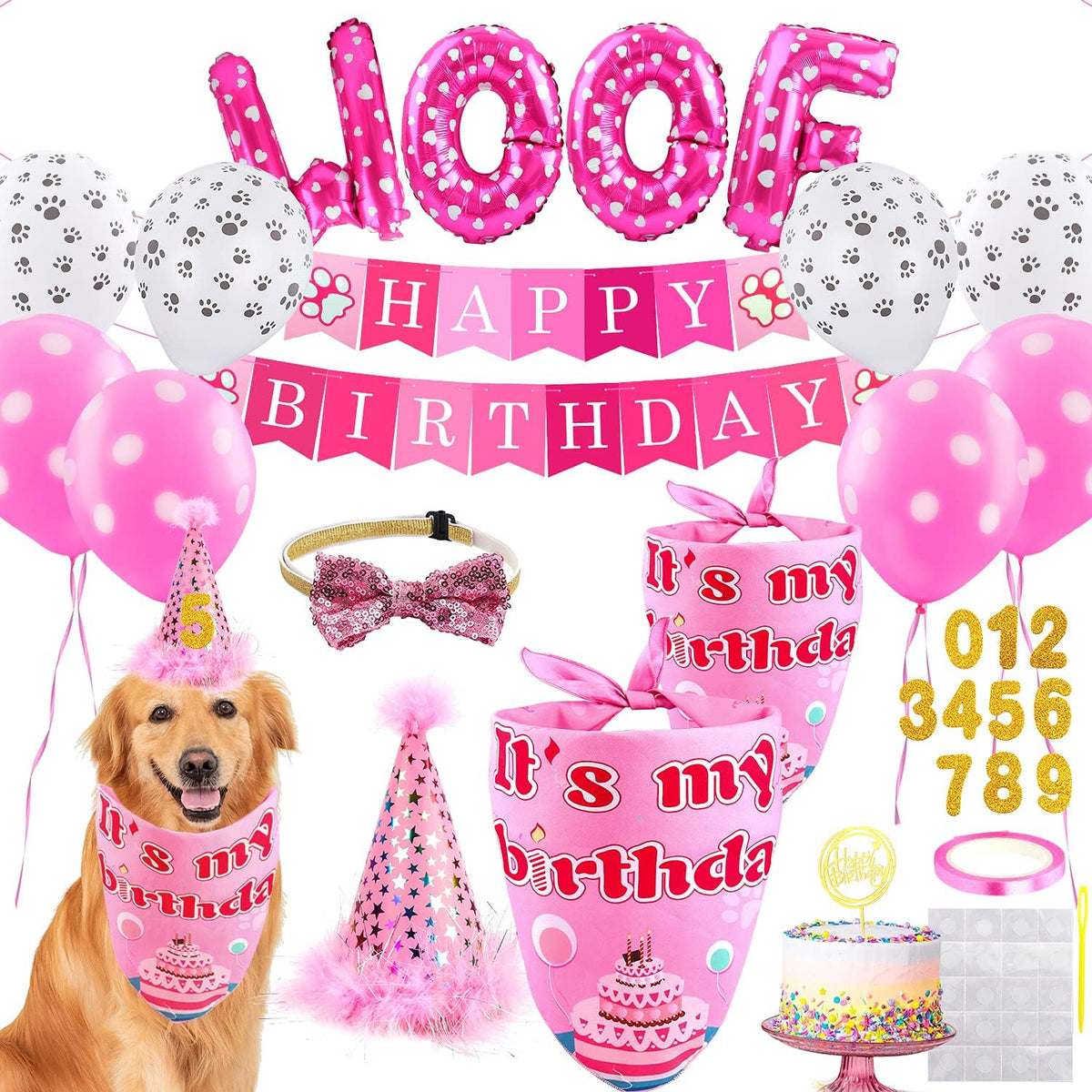 Dog Birthday Party Supplies, Adjustable Dog Bandana Set with Hat, Banner, Balloons and Bow Tie for Party Decorations Festive Accessories Party Photos & Celebrations- Large Medium Small Pet Puppy Dogs - Image 9