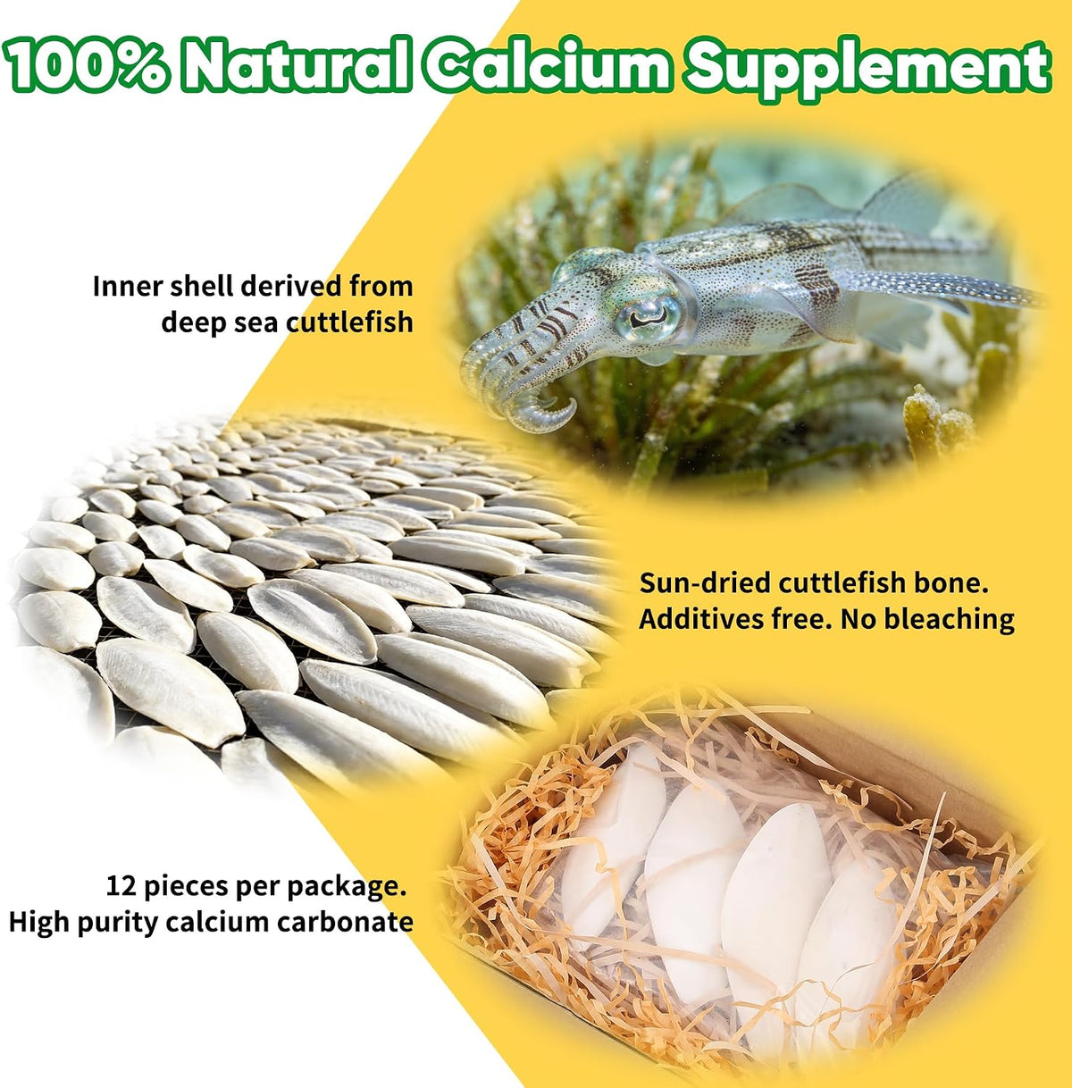 Natural calcium supplement pieces arranged together