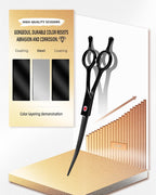 Premium pet hair cutting shears with finger rest displayed on clean background