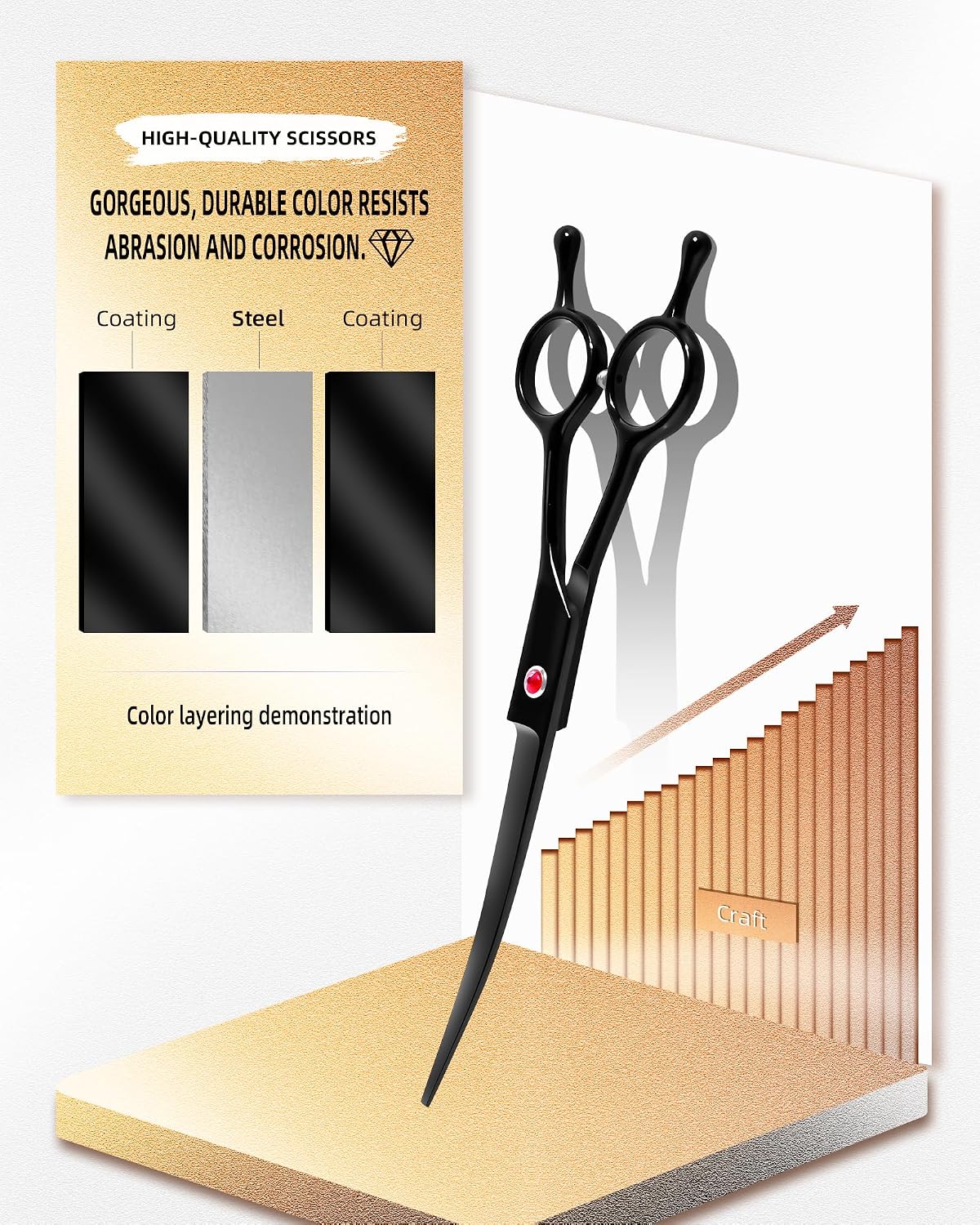 Premium pet hair cutting shears with finger rest displayed on clean background