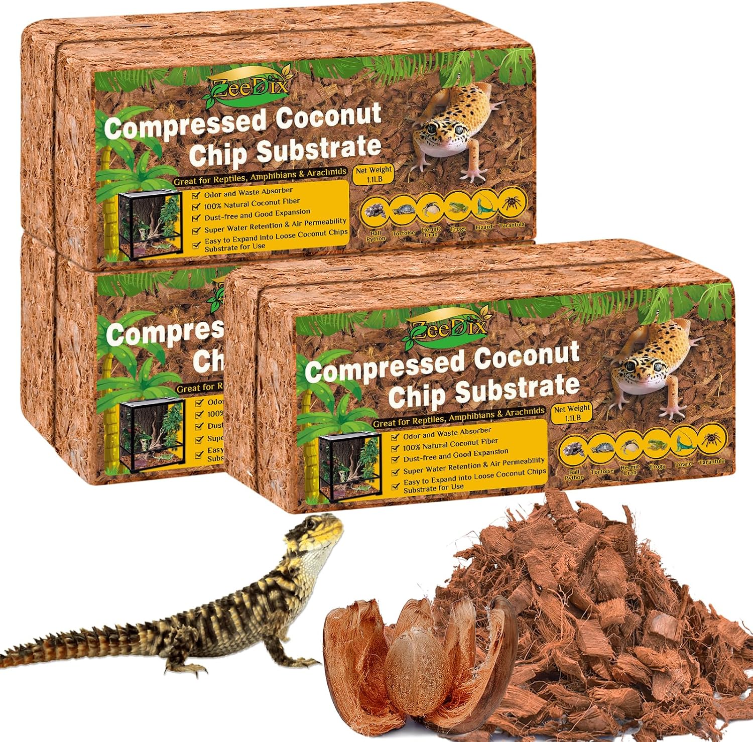 ZeeDix 10LBS Coconut Husk Chip Substrate for Reptiles, 72QT Compressed Organic Coco Coir Chips for Snake Habitat, Reptile Bedding for Ball Python, Tortoises, Geckos, Lizards Terrarium Tanks - Image 9