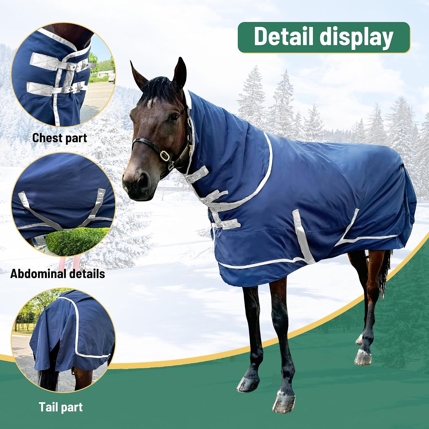 Waterproof 1200D winter horse blanket front buckle detail