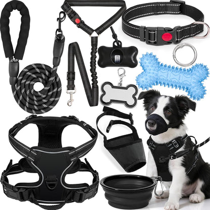 No Pull Dog Harness Adjustable Collar & Leash Set - Dog Halter Harnesses Collapsible Bowls & Poop Bag Dispenser Muzzle ID Tags Toys Fits Small Medium Large Dogs (Pink-M) - Image 15