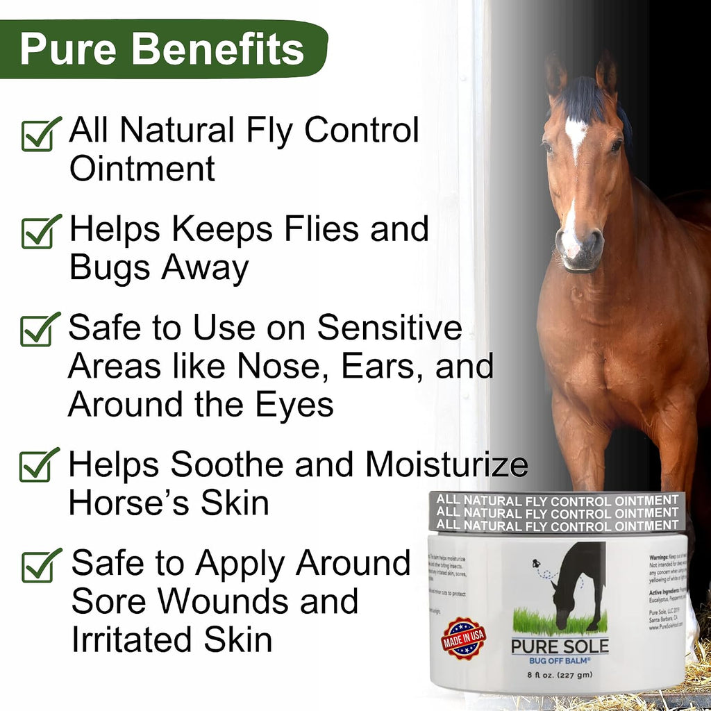 Pure Sole fly control ointment jar open showcasing the thick natural beeswax and essential oil texture