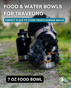 Hemli dog travel kit showing the side mesh pocket filled with pet waste bags.