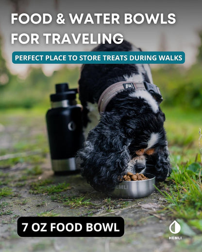 Hemli dog travel kit showing the side mesh pocket filled with pet waste bags.