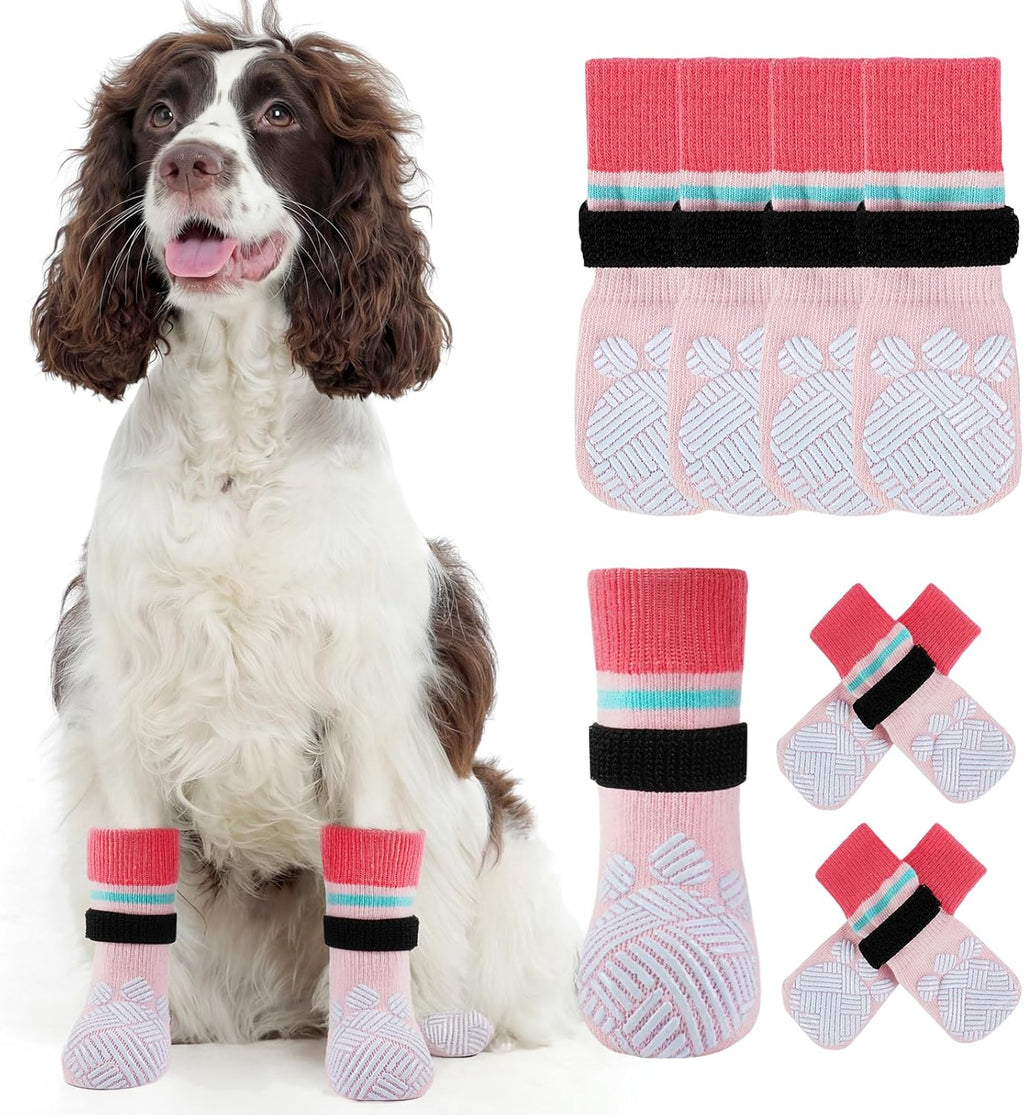 Kuoser Anti Slip Dog Socks to Prevent Licking Paws, Dog Grippy Socks for Hardwood Floors Hot Pavement, 4Pack Traction Control Booties Paw Protectors for Small Medium Large Senior Dogs, Pink XS - Image 9