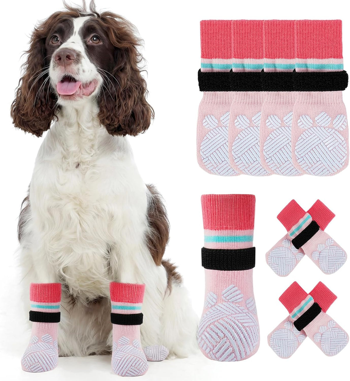 Kuoser Anti Slip Dog Socks to Prevent Licking Paws, Dog Grippy Socks for Hardwood Floors Hot Pavement, 4Pack Traction Control Booties Paw Protectors for Small Medium Large Senior Dogs, Pink XS - Image 9
