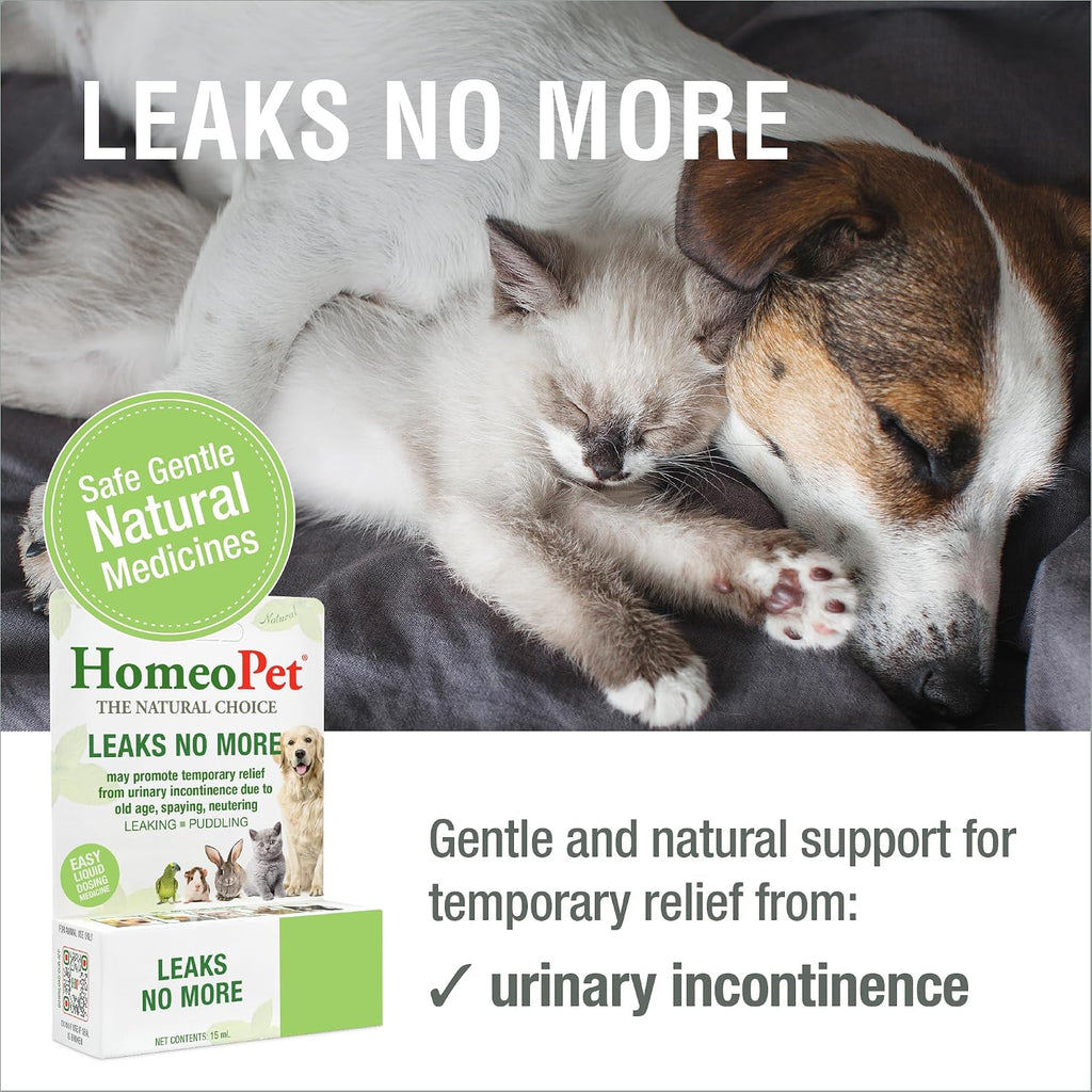 HomeoPet Leaks No More liquid dropper bottle close up