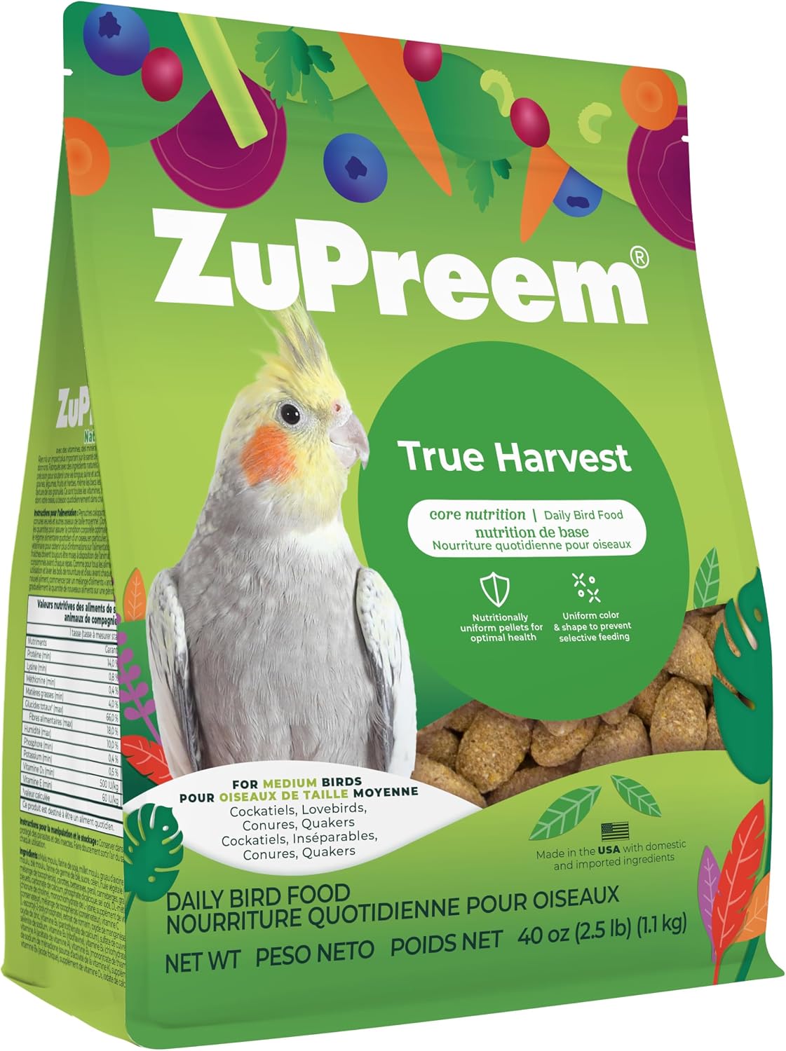 ZuPreem FruitBlend Bird Food, Bird Feed Pellets for Cockatiels, Lovebirds, Quakers, Small Conures & Lorikeets, Core Nutrition with Natural Fruit, Cockatiel Food, Conure Feed, (Medium, 2 lb Bag) - Image 10